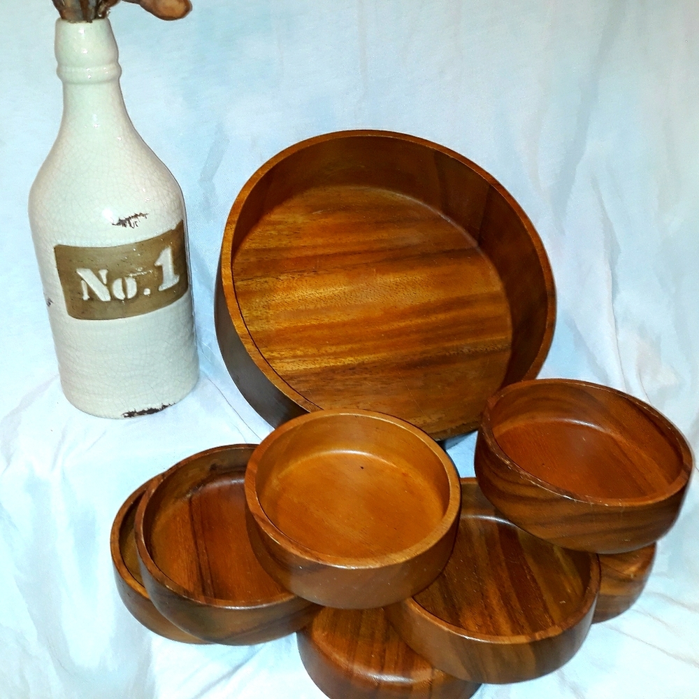 Nine Piece Wood Serving Bowl Set